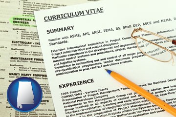 a curriculum vitae and job resume - with Alabama icon