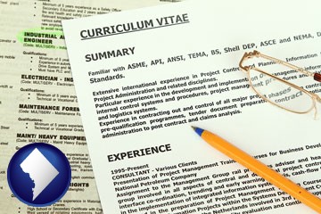 a curriculum vitae and job resume - with Washington, DC icon