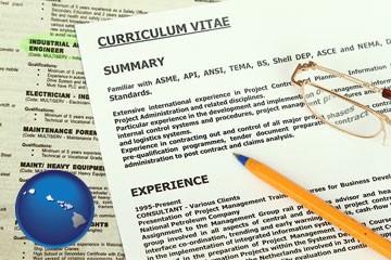 a curriculum vitae and job resume - with Hawaii icon