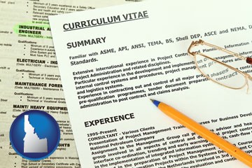 a curriculum vitae and job resume - with Idaho icon