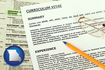 a curriculum vitae and job resume - with Missouri icon