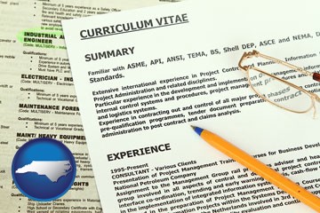 a curriculum vitae and job resume - with North Carolina icon