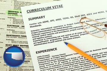 a curriculum vitae and job resume - with Oklahoma icon
